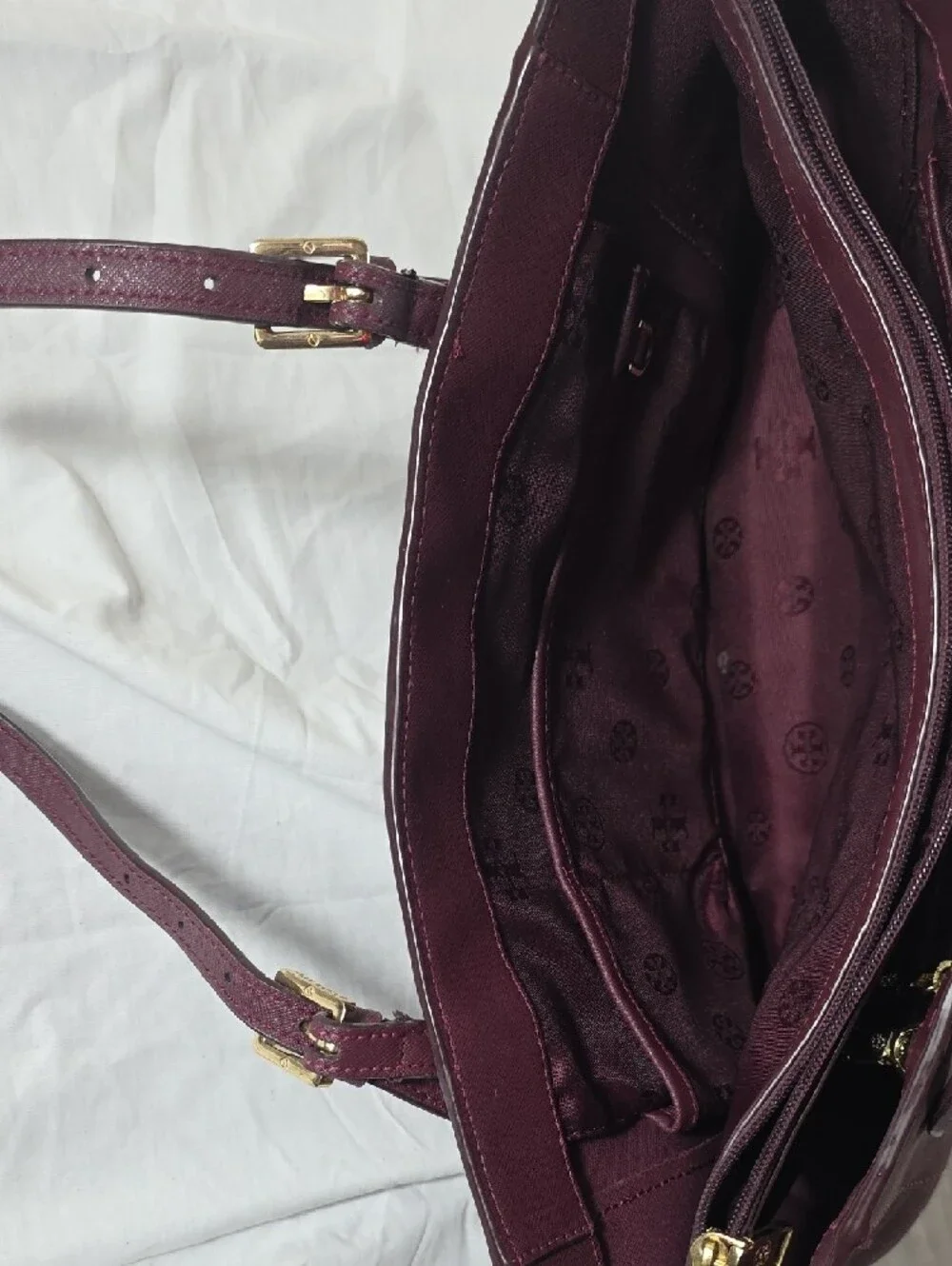 Tory Burch Burgundy Leather Medium York Buckle Tote